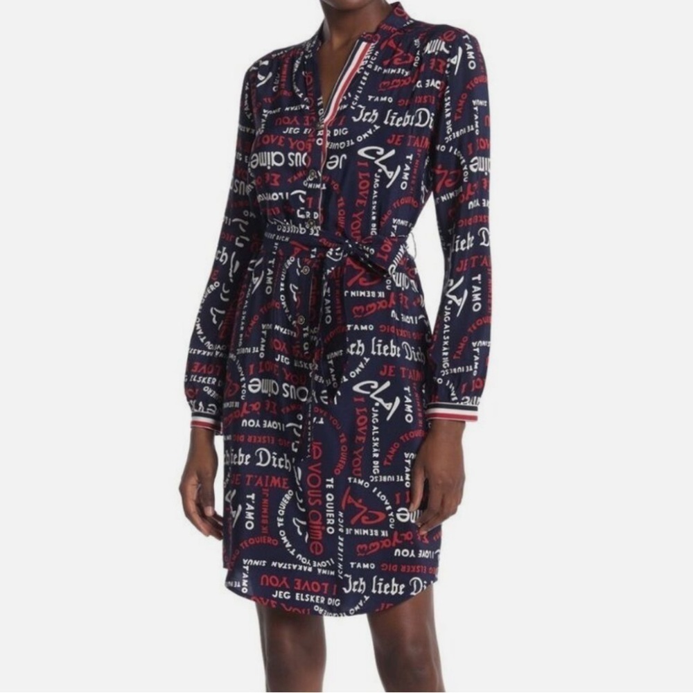 Trina Turk Expedition 'I Love You' Silk Dress in Indigo Blue Size Large